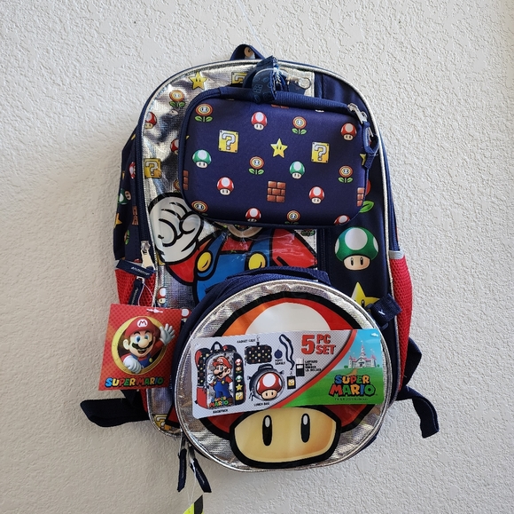 Nintendo Kids Super Mario Bros Backpack w/Lunchbag- 5 piece - Picture 7 of 8